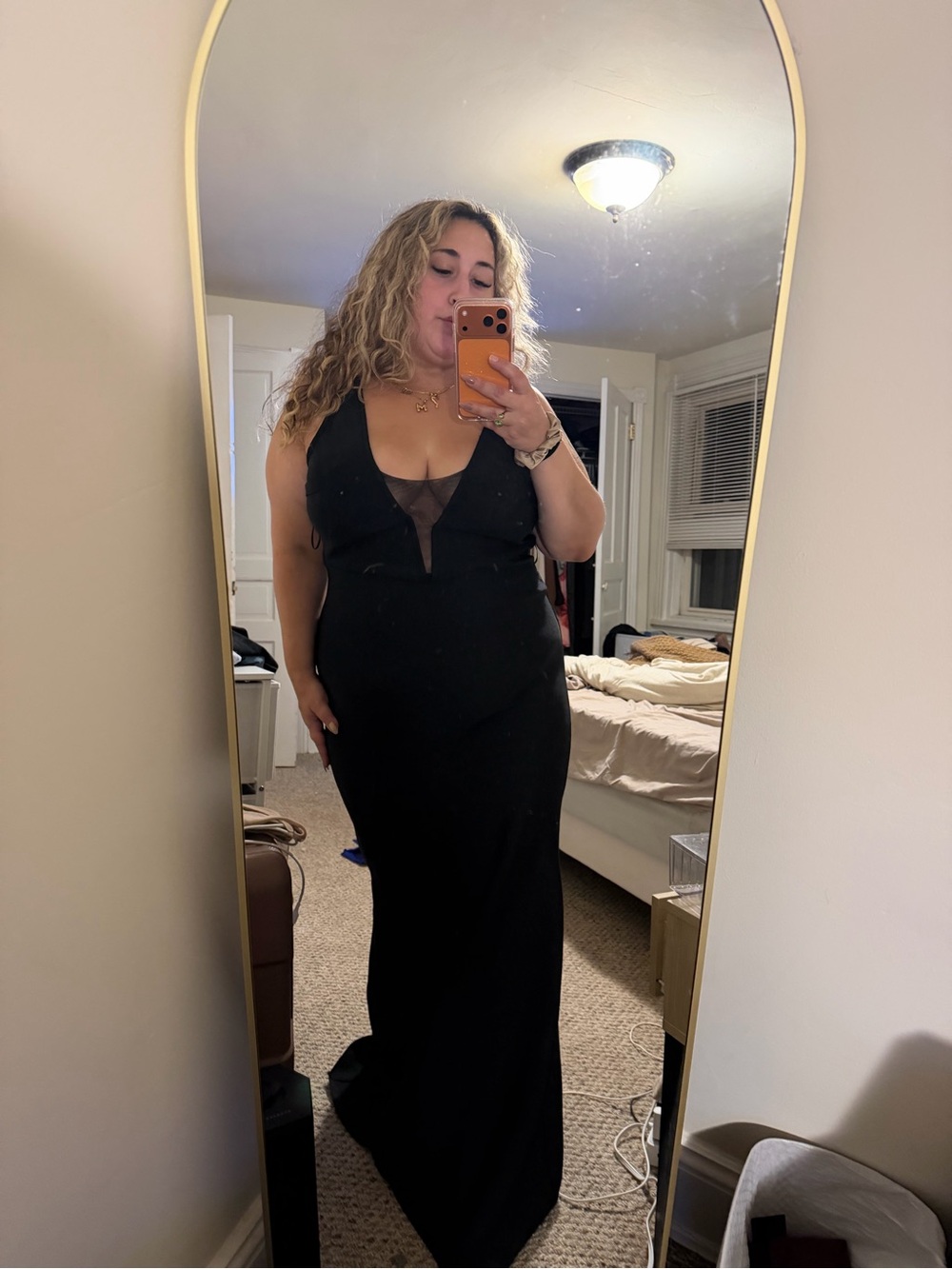 Fashion Nova Black Maxi Dress with Sheer V-Inset